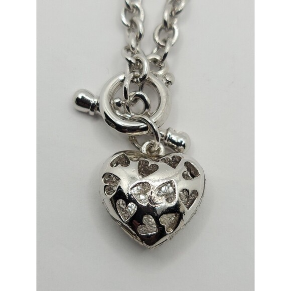 NEW Designer Inspired Chain Toggle Crystal Heart Charm Bracelet Silver-tone - Picture 4 of 4